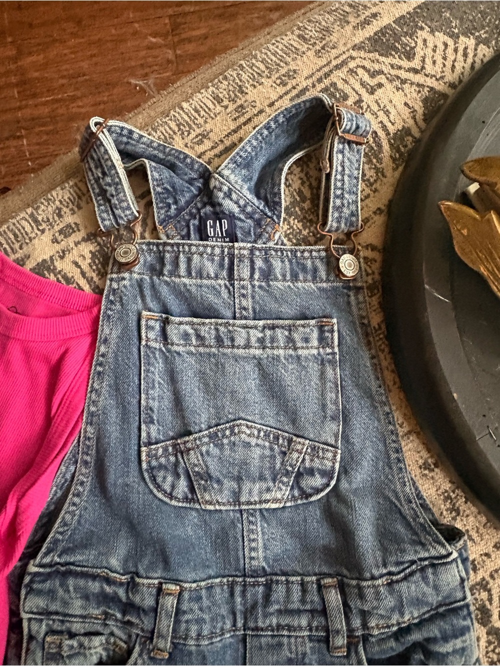 GAP Kids Denim Overalls in Blue with Pink Accent 6x